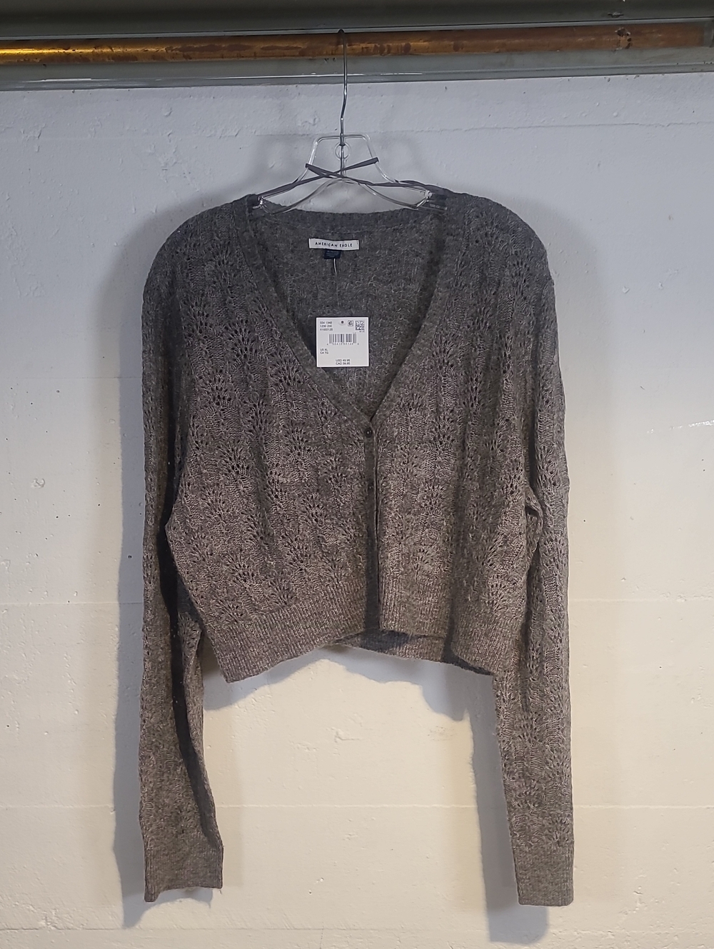 American Eagle Outfitters Gray Cropped Cable Knit Cardigan